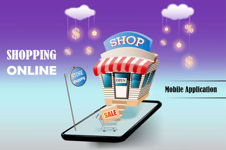 Website or app vector design. Shopping Online on Website or Mobile Applicationのイラスト素材