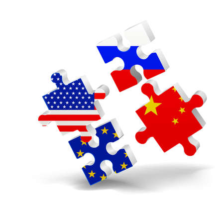 puzzle, flag, USA, EU China Russia opposition 3D vectorのイラスト素材