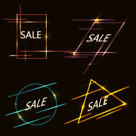 set neon sale sign vectorのイラスト素材