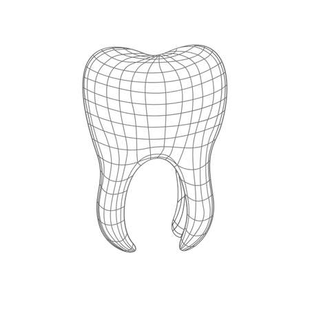 3d polygonal tooth isolated on white. Vector dentistry illustration. Medical or healthcare concept. Wire mesh iconのイラスト素材
