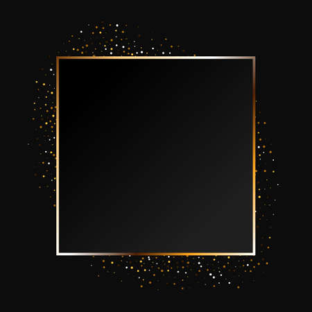 Golden sparkling ring with golden glitter isolated on black background. Vector golden frame.のイラスト素材