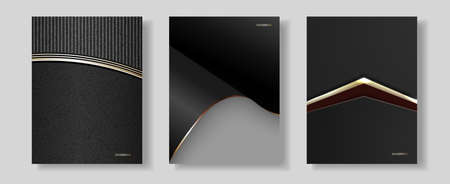 Set of elegant card, cover. Black and golden marble texture. Geometric frame.のイラスト素材