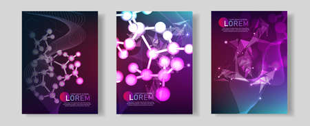 Modern vector template for brochure, leaflet, flyer, cover, banner, catalog, magazine, or annual report . DNA helix, DNA strand, molecule or atom neurons Wave flow Lines plexusのイラスト素材