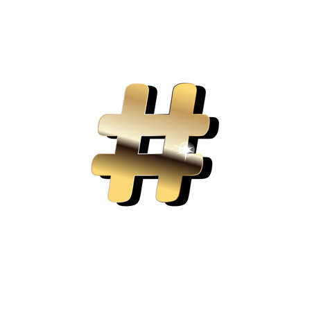 Gold hashtag sign on white background. Vectorのイラスト素材