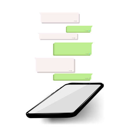 Mockup of phone with mobile messenger on screen,  and other similar apps. Modern design. Vector illustration. .のイラスト素材