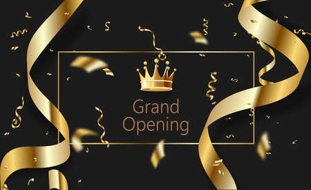 Invitation card with curving ribbon and sparkling background. Grand opening concept.