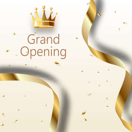 Grand opening sparkling banner. Text composition with golden splashes and ribbons.Gold sparkles. Elegant style. Vector Illustrationのイラスト素材