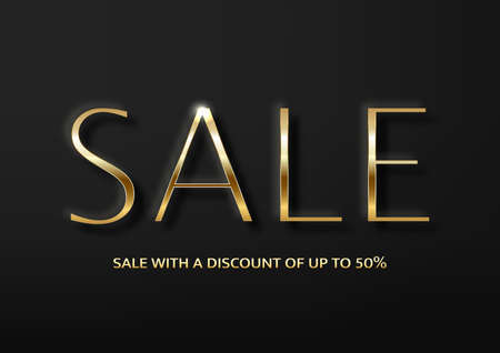 Sale, golden text. Sale vector lettering of gold on black backgroundのイラスト素材