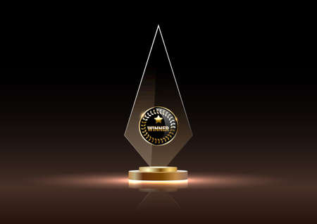 Glass shining golden trophy winner. Isolated on black. Vector illustrationのイラスト素材