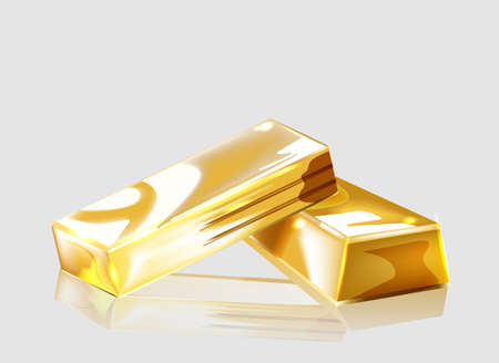 Two Gold bars on a white background. Banking business concept. Vector illustrationのイラスト素材