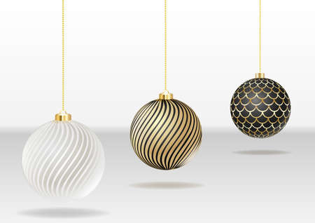 Set of three evening balls. Gold, silver, black symbol.のイラスト素材