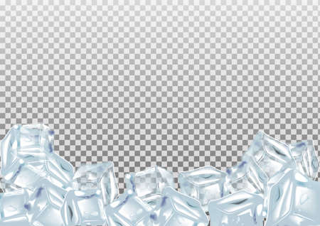 Ice cubes, realistic set. Blue collection of ice isolated on transparent background.のイラスト素材