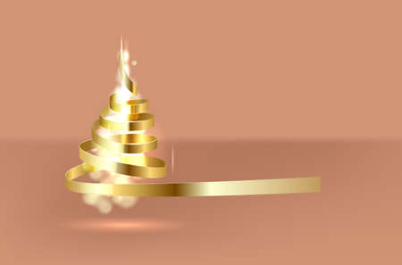 Merry Christmas and Happy New Year. Christmas tree made by Gold ribbon roll. Vector.のイラスト素材