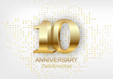 10th anniversary celebration golden template. Shiny gold numbers. Vector illustration.のイラスト素材
