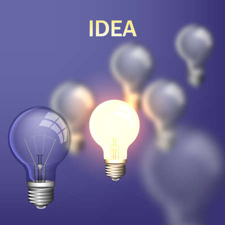 Bulb light idea vector illustration. Background with blurred lights.のイラスト素材