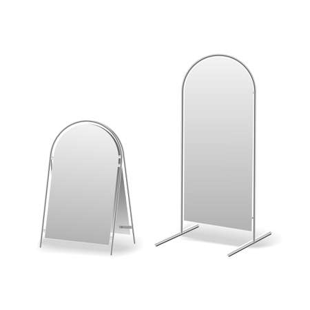 Advertising street stand. Empty announcement sandwich sidewalk signs, handheld street offering board isolated vector mockup setのイラスト素材