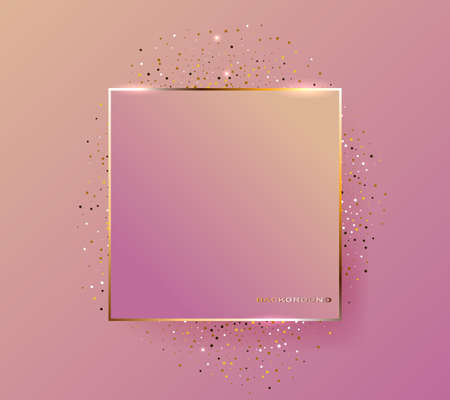 Pastel rose colors brush strokes and gold contour square frame. Abstract background.のイラスト素材