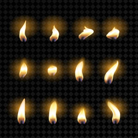 Set of fire flames. Realistic candle flame isolated on a transparent background. To create an animation.のイラスト素材