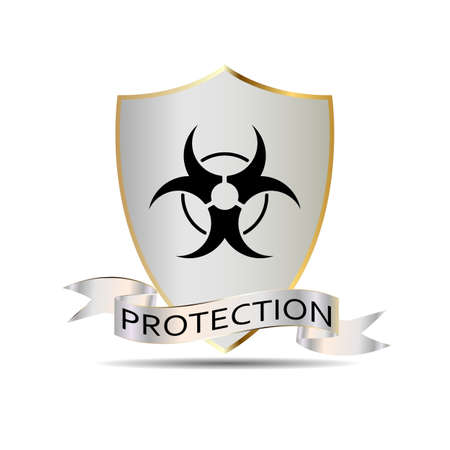 Biohazard symbol on a white shield with a protection ribbon. Vector.のイラスト素材