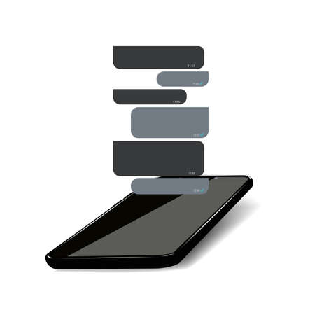 Smart Phone with messenger chat. Sms template bubbles for compose dialogues. Modern vector illustration. Dark styleのイラスト素材