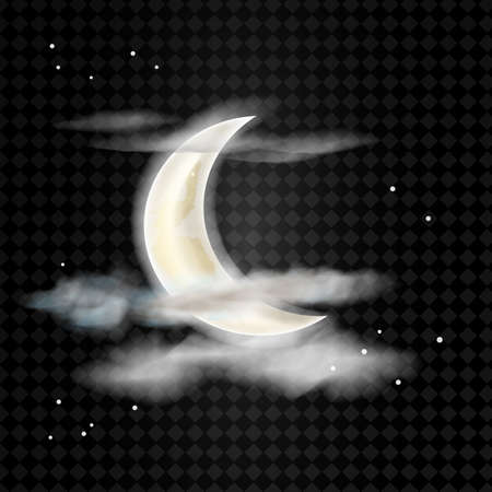Realistic detailed moon with clouds isolated on transparent background. Vector illustrationのイラスト素材