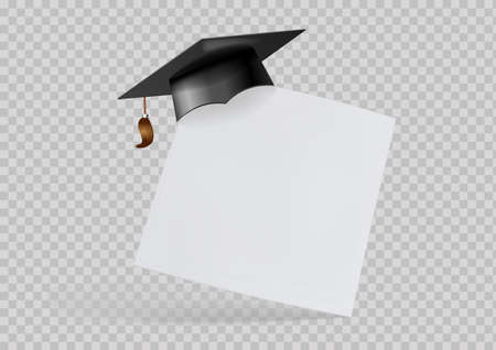 Graduation cap or mortar board on paper corner. Vectorのイラスト素材