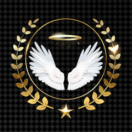 winged laurel wreath logo gold vectorのイラスト素材