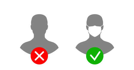 No Face Mask No Entry People with and without Face Mask Sign. Vector Image.のイラスト素材