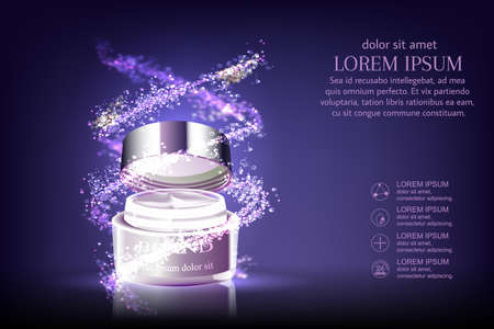 night intensive repair cream contained in silver cosmetic jar with helical structure,の写真素材