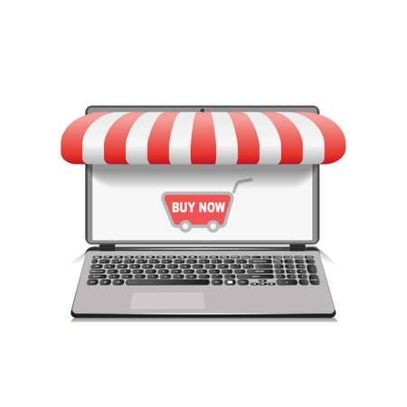 Silver open laptop with and screen buy. Concept online shopping. Vectorのイラスト素材