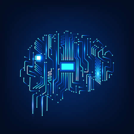 Digital human brain with computer circuit board. Electronic human brain technology illustration. Artificial intelligence.のイラスト素材