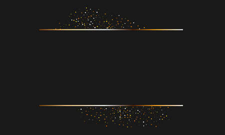 Golden glitter and shiny golden frame on black background.のイラスト素材