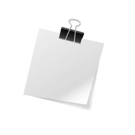 White sticky note paper with curled corner. Realistic vector illustration of paper with paper clip.のイラスト素材