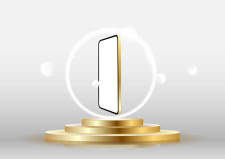 Perspective view of the smartphone on the podium. The layout of the device.のイラスト素材