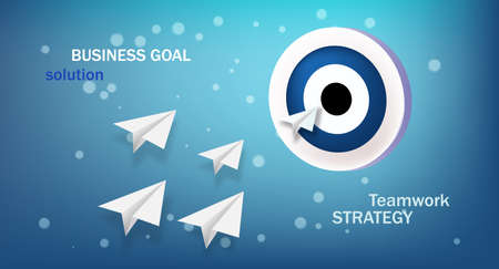 Paper planes flies to the abstract target on blur vector backgroundのイラスト素材