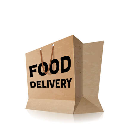 Food delivery vector isolated on white, paper shopping bag with food label icon.のイラスト素材
