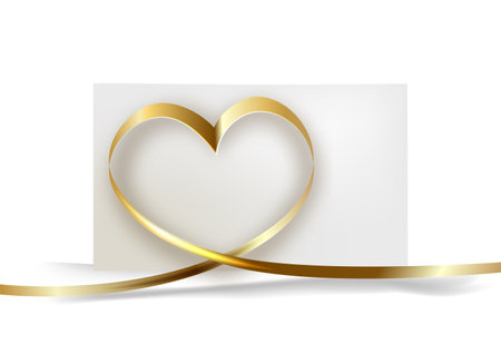 White card with a heart made of gold ribbon.のイラスト素材