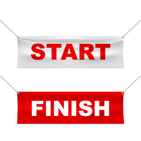 Start and finish realistic banners. Flags for outdoor sport event.のイラスト素材