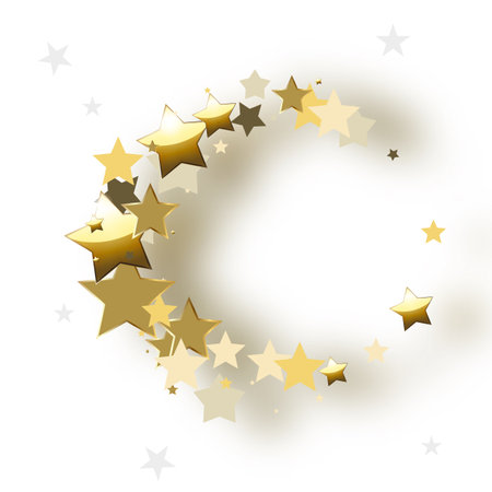 Round frame made of gold stars with a shadow on a white background.のイラスト素材