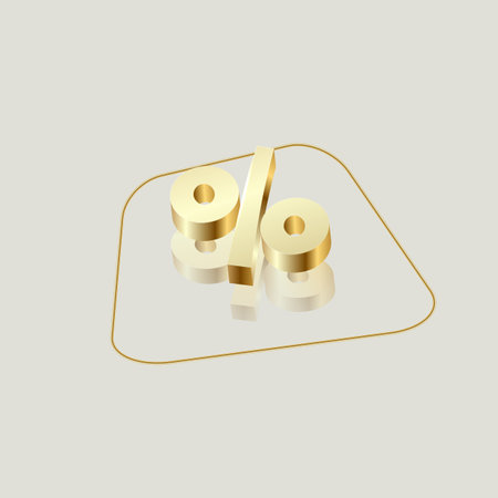 Shiny gold percentage symbol icon. Isolated on a light.のイラスト素材