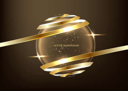 Abstract golden ribbons with light sphere effect backgroundのイラスト素材