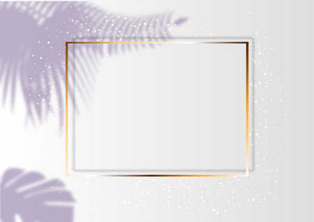 Golden luxury shiny glowing vintage frame with shadows. Isolated on white background gold border decoration.のイラスト素材