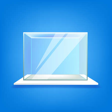 Shelf with glass showcase on blue wall.のイラスト素材