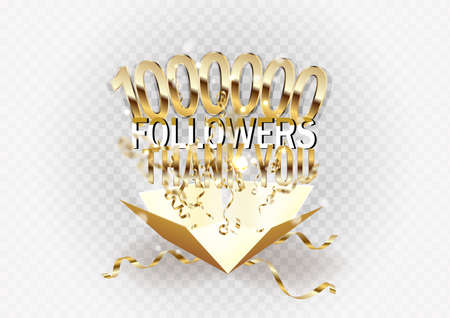 Thank you, 1 million followers. Banner with colorful confetti for social network in box. background.の写真素材