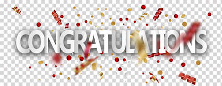 Congratulations paper banner with color confetti. illustration.の写真素材