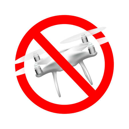 No drone allowed sign. Flights with drone prohibited. No fly drone red sign.の写真素材