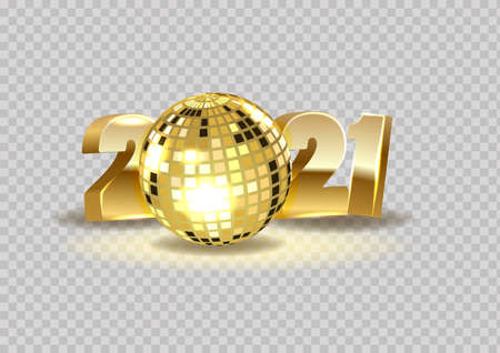 Happy New Year 2021. Holiday illustration of gold metal numbers 2021. New year and Christmas posters on a background.の写真素材
