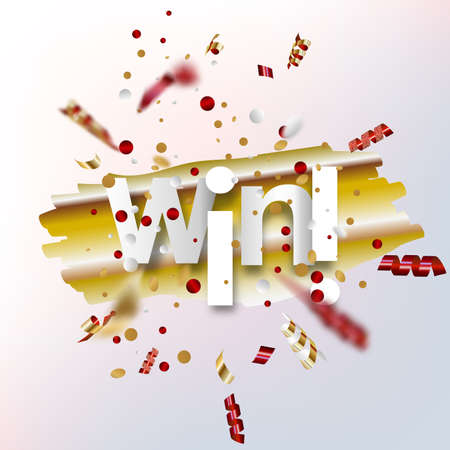 Win sign with color confetti. paper illustration.の写真素材