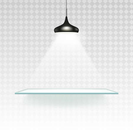 Spotlight shelf on wall background design. Light gallery spot empty room advertising shelf lamp.の写真素材