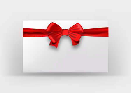 Blank sheet of paper for text. Red ribbon. illustration.の写真素材